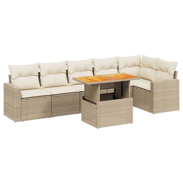 Set canapele de grădină, 7 piese, cu perne, bej, poliratan - Img 2