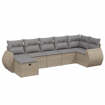 Set canapele de grădină, 7 piese, cu perne, bej, poliratan - Img 2