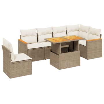 Set canapele de grădină, 7 piese, cu perne, bej, poliratan - Img 2