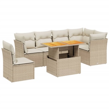 Set canapele de grădină, 7 piese, cu perne, bej, poliratan - Img 2