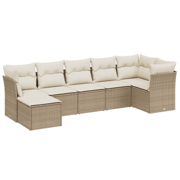 Set canapele de grădină, 7 piese, cu perne, bej, poliratan - Img 2