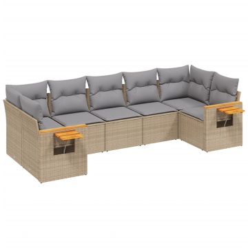 Set canapele de grădină, 7 piese, cu perne, bej, poliratan - Img 2