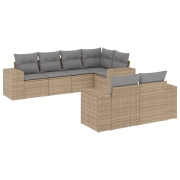 Set canapele de grădină, 7 piese, cu perne, bej, poliratan - Img 2
