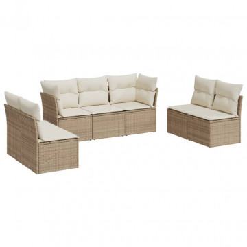Set canapele de grădină, 7 piese, cu perne, bej, poliratan - Img 2