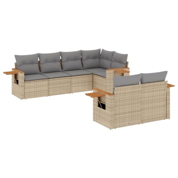 Set canapele de grădină, 7 piese, cu perne, bej, poliratan - Img 2