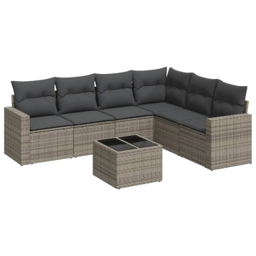 Set canapele de grădină, 7 piese, cu perne, gri, poliratan - Img 2