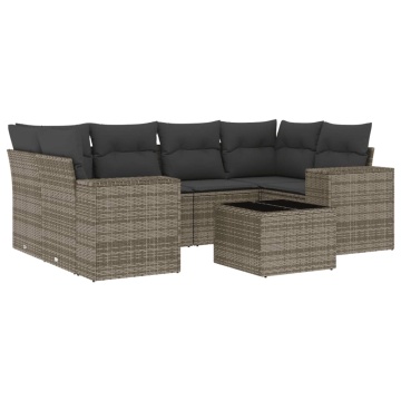 Set canapele de grădină, 7 piese, cu perne, gri, poliratan - Img 2