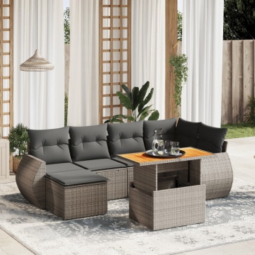 Set canapele de grădină, 7 piese, cu perne, gri, poliratan - Img 1