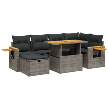 Set canapele de grădină, 7 piese, cu perne, gri, poliratan - Img 2