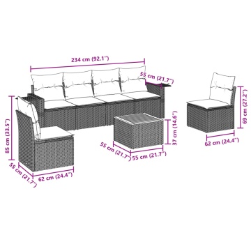 Set canapele de grădină, 7 piese, cu perne, gri, poliratan - Img 3