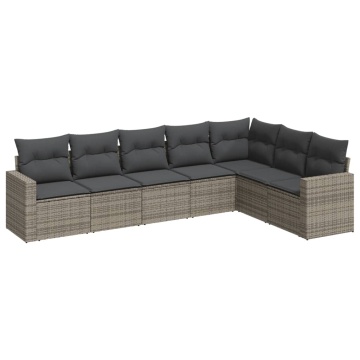 Set canapele de grădină, 7 piese, cu perne, gri, poliratan - Img 2