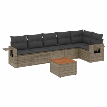 Set canapele de grădină, 7 piese, cu perne, gri, poliratan - Img 2