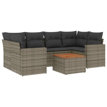 Set canapele de grădină, 7 piese, cu perne, gri, poliratan - Img 2