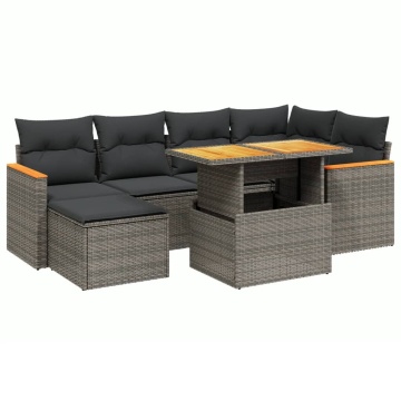 Set canapele de grădină, 7 piese, cu perne, gri, poliratan - Img 2