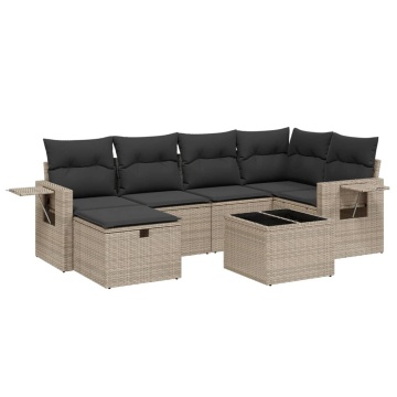 Set canapele de grădină, 7 piese, cu perne, gri, poliratan - Img 2