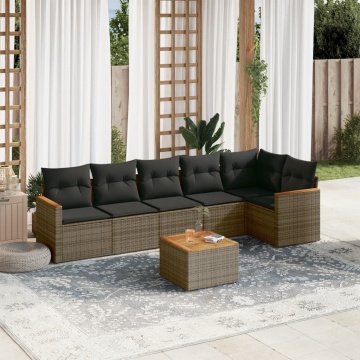 Set canapele de grădină, 7 piese, cu perne, gri, poliratan - Img 1
