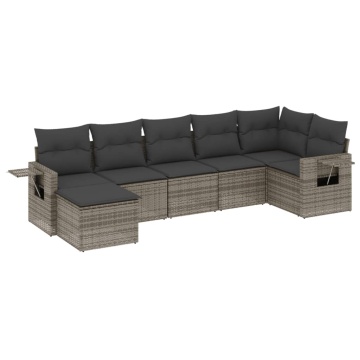 Set canapele de grădină, 7 piese, cu perne, gri, poliratan - Img 2