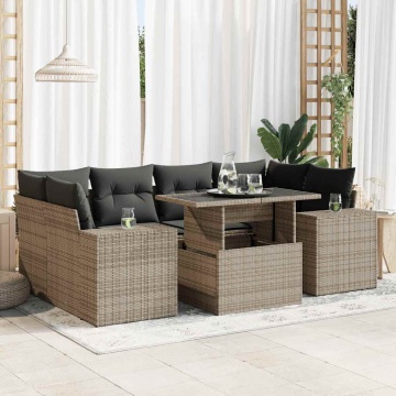 Set canapele de grădină, 7 piese, cu perne, gri, poliratan - Img 1