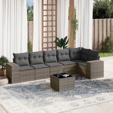 Set canapele de grădină, 7 piese, cu perne, gri, poliratan - Img 1