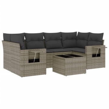 Set canapele de grădină, 7 piese, cu perne, gri, poliratan - Img 2