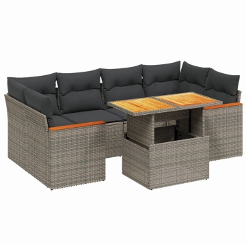 Set canapele de grădină, 7 piese, cu perne, gri, poliratan - Img 2