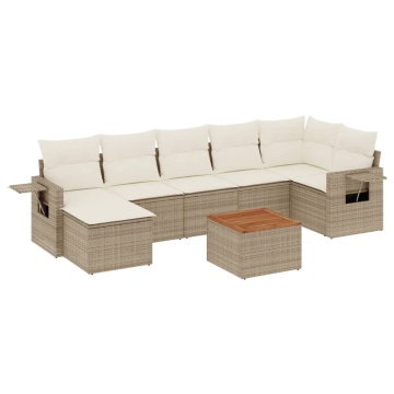 Set canapele de grădină, 8 piese, cu perne, bej, poliratan - Img 2