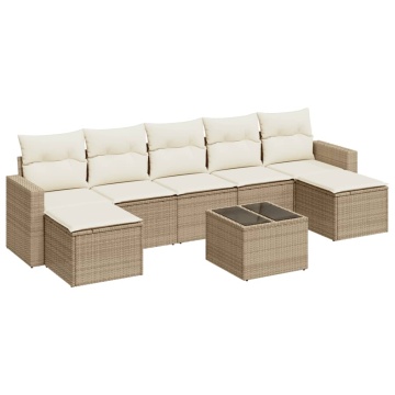 Set canapele de grădină, 8 piese, cu perne, bej, poliratan - Img 2