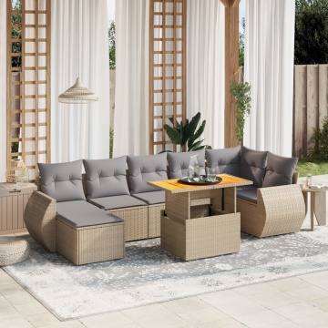 Set canapele de grădină, 8 piese, cu perne, bej, poliratan - Img 1