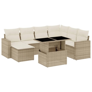 Set canapele de grădină, 8 piese, cu perne, bej, poliratan - Img 2