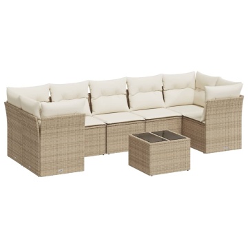 Set canapele de grădină, 8 piese, cu perne, bej, poliratan - Img 2