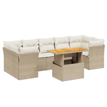 Set canapele de grădină, 8 piese, cu perne, bej, poliratan - Img 2