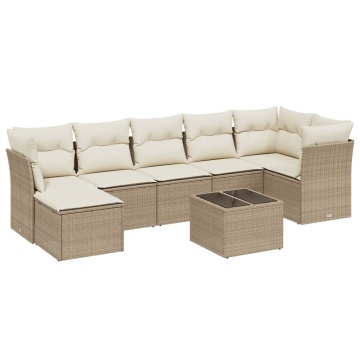 Set canapele de grădină, 8 piese, cu perne, bej, poliratan - Img 2