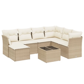 Set canapele de grădină, 8 piese, cu perne, bej, poliratan - Img 2