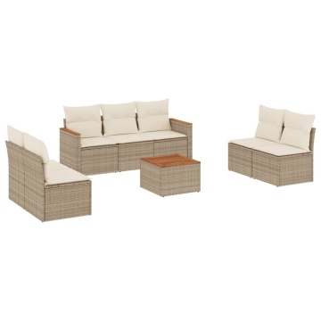 Set canapele de grădină, 8 piese, cu perne, bej, poliratan - Img 2