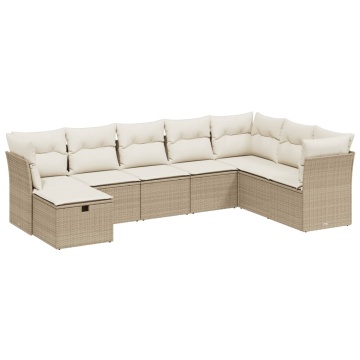 Set canapele de grădină, 8 piese, cu perne, bej, poliratan - Img 2