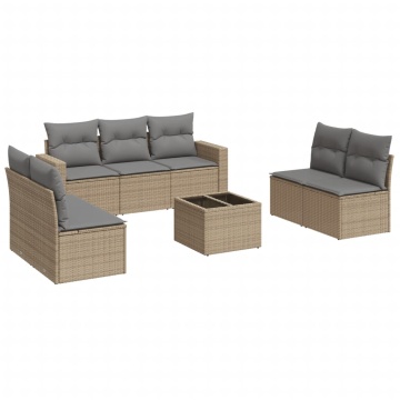 Set canapele de grădină, 8 piese, cu perne, bej, poliratan - Img 2
