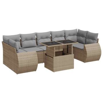 Set canapele de grădină, 8 piese, cu perne, bej, poliratan - Img 2