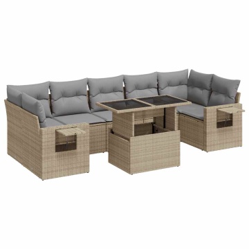 Set canapele de grădină, 8 piese, cu perne, bej, poliratan - Img 2