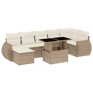 Set canapele de grădină, 8 piese, cu perne, bej, poliratan - Img 2
