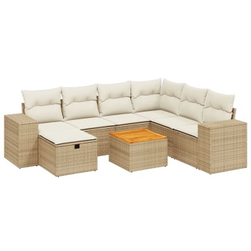 Set canapele de grădină, 8 piese, cu perne, bej, poliratan - Img 2