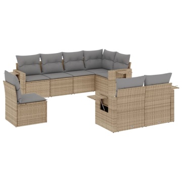 Set canapele de grădină, 8 piese, cu perne, bej, poliratan - Img 2