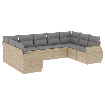 Set canapele de grădină, 9 piese, cu perne, bej, poliratan - Img 2