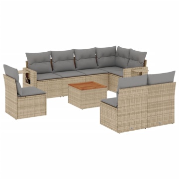 Set canapele de grădină, 9 piese, cu perne, bej, poliratan - Img 2