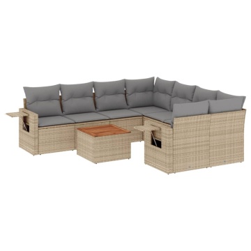 Set canapele de grădină, 9 piese, cu perne, bej, poliratan - Img 2