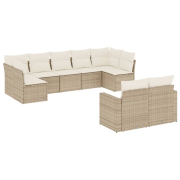 Set canapele de grădină, 9 piese, cu perne, bej, poliratan - Img 2