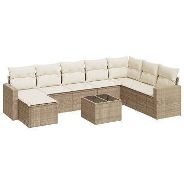Set canapele de grădină, 9 piese, cu perne, bej, poliratan - Img 2