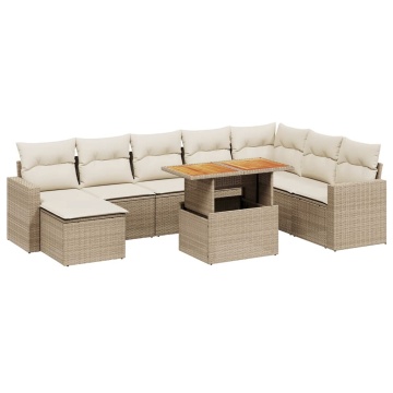 Set canapele de grădină, 9 piese, cu perne, bej, poliratan - Img 2