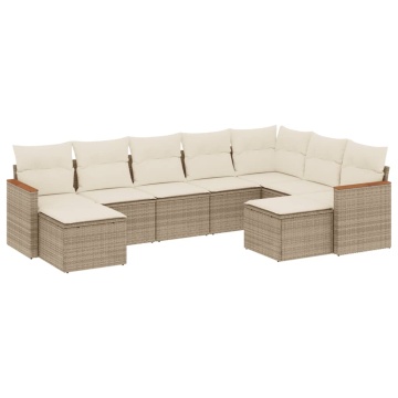 Set canapele de grădină, 9 piese, cu perne, bej, poliratan - Img 2