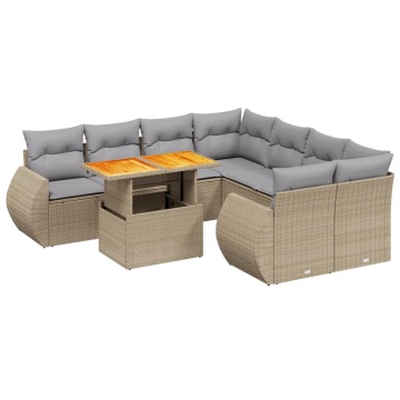 Set canapele de grădină, 9 piese, cu perne, bej, poliratan - Img 2