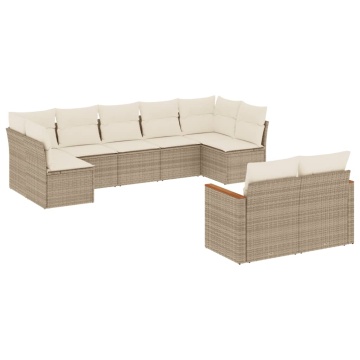 Set canapele de grădină, 9 piese, cu perne, bej, poliratan - Img 2